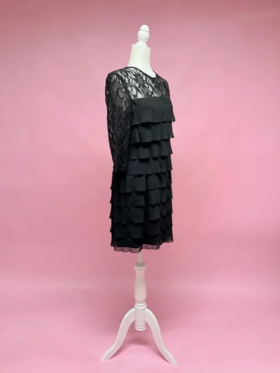 Alex Evenings Black Lace Tiered Cocktail Dress - Picture 7 of 8